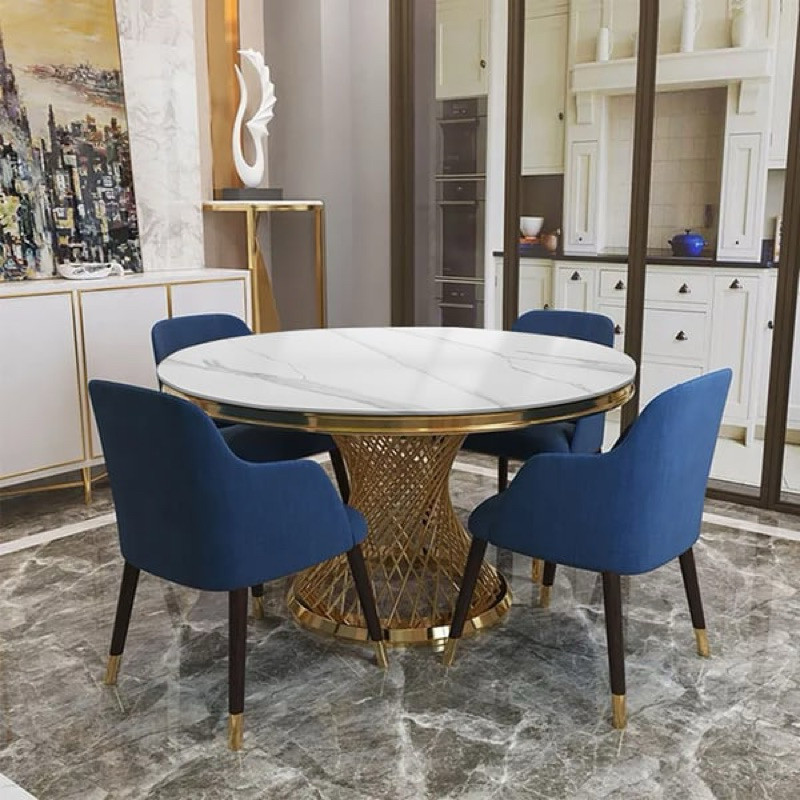 PROMO meja makan stainless marmer meja makan bundar top marmer