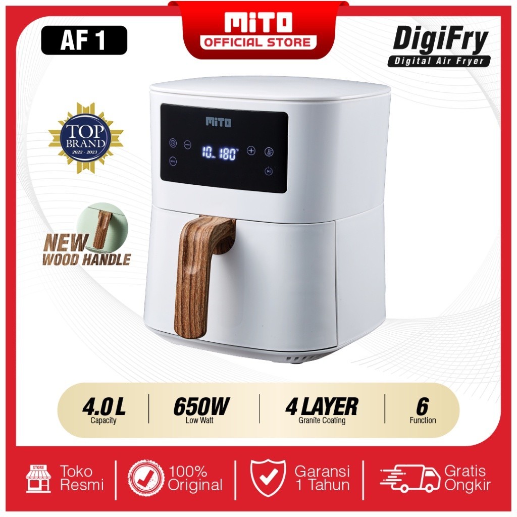 READY STOK Mito Air Fryer AF1 V2 4L Low Watt Original - Mesin Penggoreng Tanpa Minyak Anti Lengket - Hemat Listrik - White