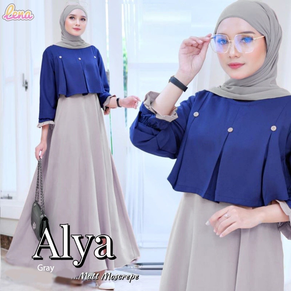 Baju Gamis Syari Muslim Murah Wanita Remaja Terbaru Alya Maxy Dress Wollycrepe Kekinian Lena