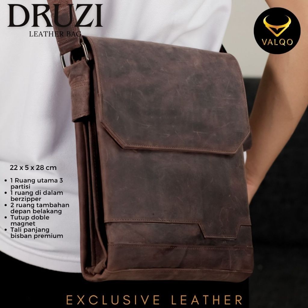 [VALQO] DRUZI Tas Kulit Sapi Slingbag Tas Selempang Tas Pria Laki Tas Tablet