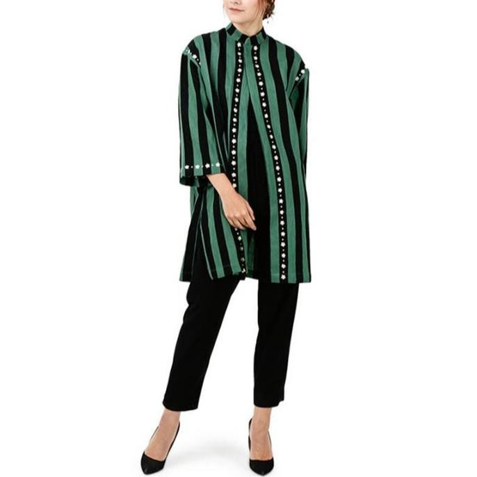 promo spesial  STUDIO 133 BIYAN OVERSIZED STRIPES SHIRT - GREEN BLACK {PRODUK TERBARU}