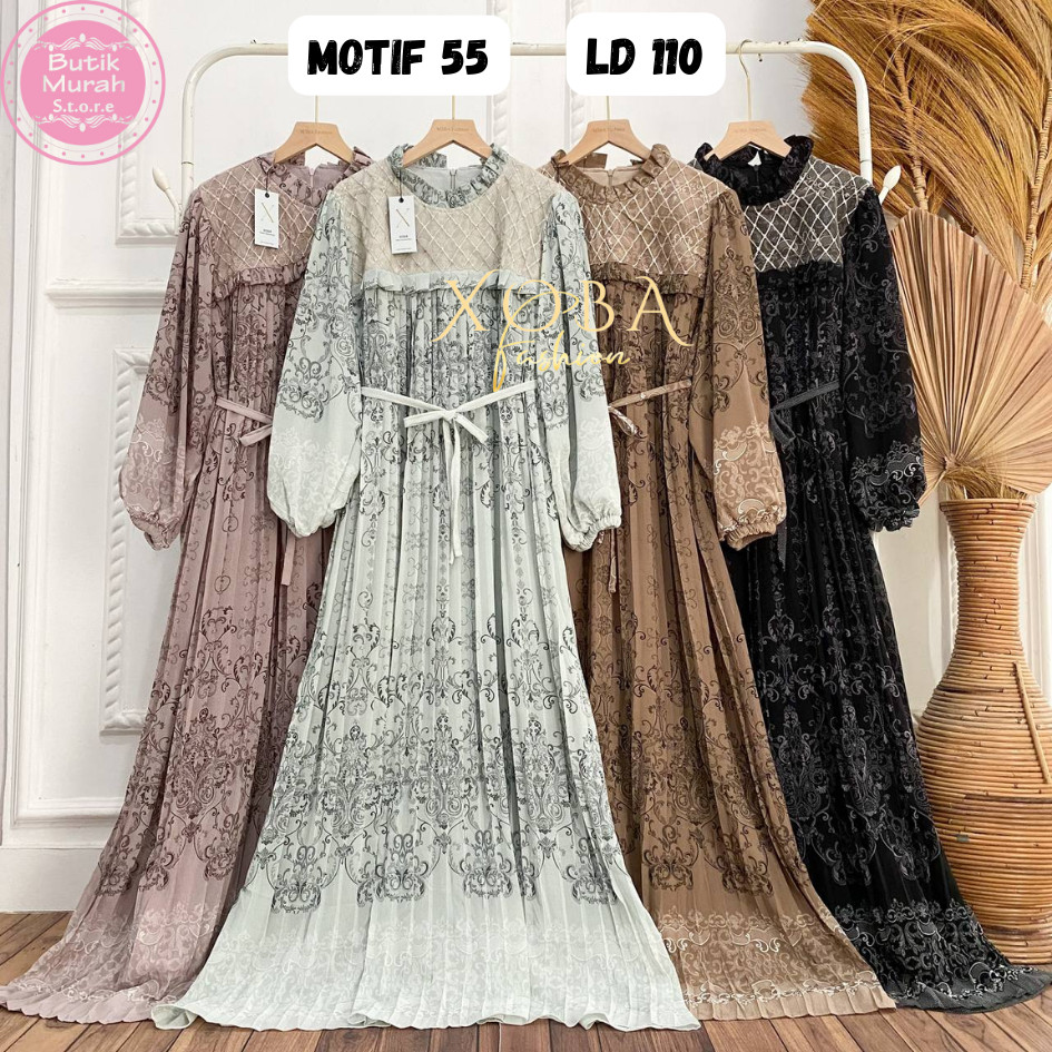 Xoba Fashion 2546 Motif 55 Gaun+Hijab LD 110 CM Ceruti Mix Tile Motif Busana Muslim Wanita Gamis