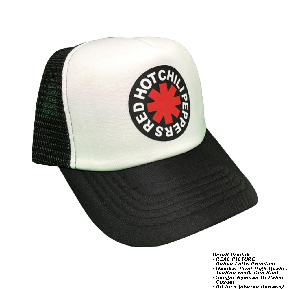 Topi Band RHCP Logo Font Musik Rock Metal Deathmetal Hardcore Pop Punk Hip Hop Vintage Trucker Hat J