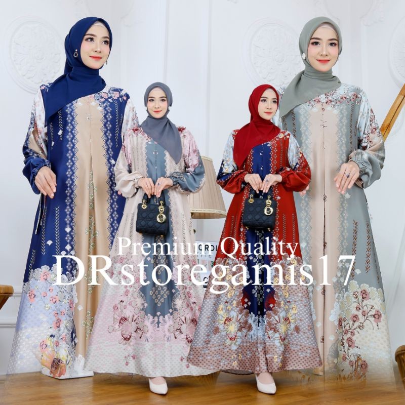 NK78TG (Free Ciput)Gamis Silk Premium Quality A Gamis Cantik Motif Bunga Terbaru Ready Seragaman M L