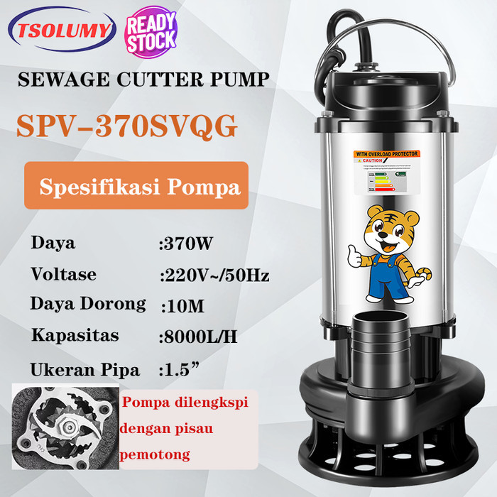 Pompa Celup Air Kotor 370Watt Stainless Steel Pompa Penghisap Air Lumpur Mesin Pompa Air Celup Pemot