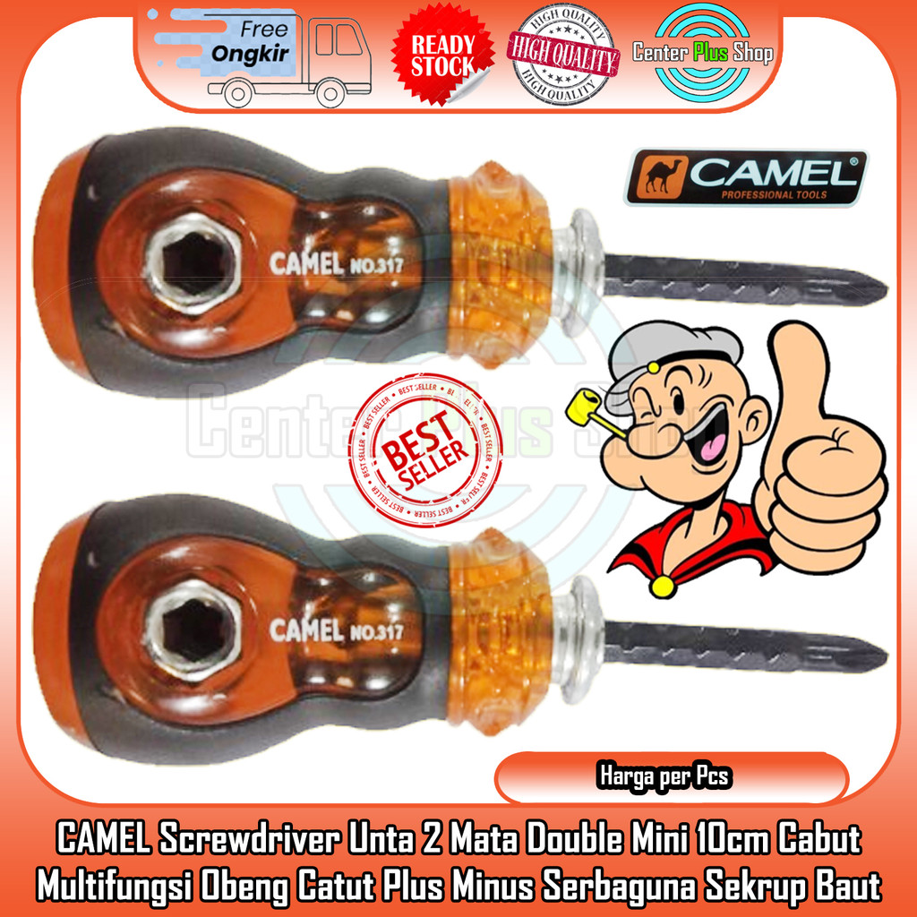 CAMEL Screwdriver Unta 2 Mata Double Mini 10cm Cabut Multifungsi Obeng Catut Plus Minus Serbaguna Se