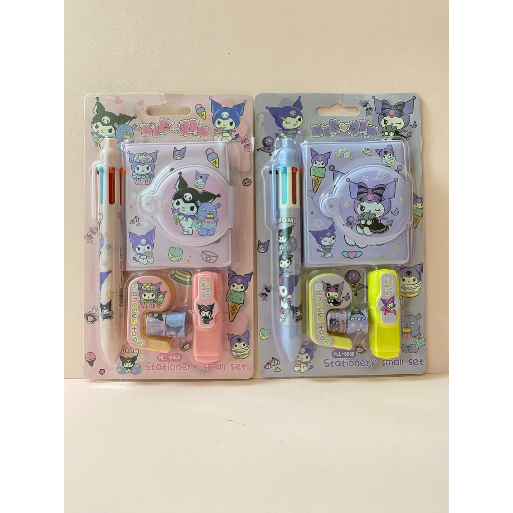 

stationary Small Set Alat Tulis Buku Mini ATK 4 in 1 Pack Notebook + Pen 6 Warna + Highlighter + Washi Tape Kartun