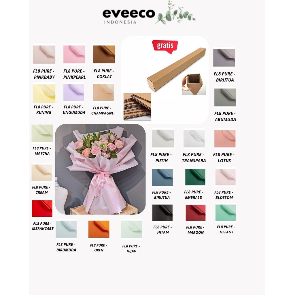 

EVEEco - (5 LEMBAR) - FL8 PURE Kertas Bunga Buket Warna Polos/Kertas Buket Bunga Florist Cellophane