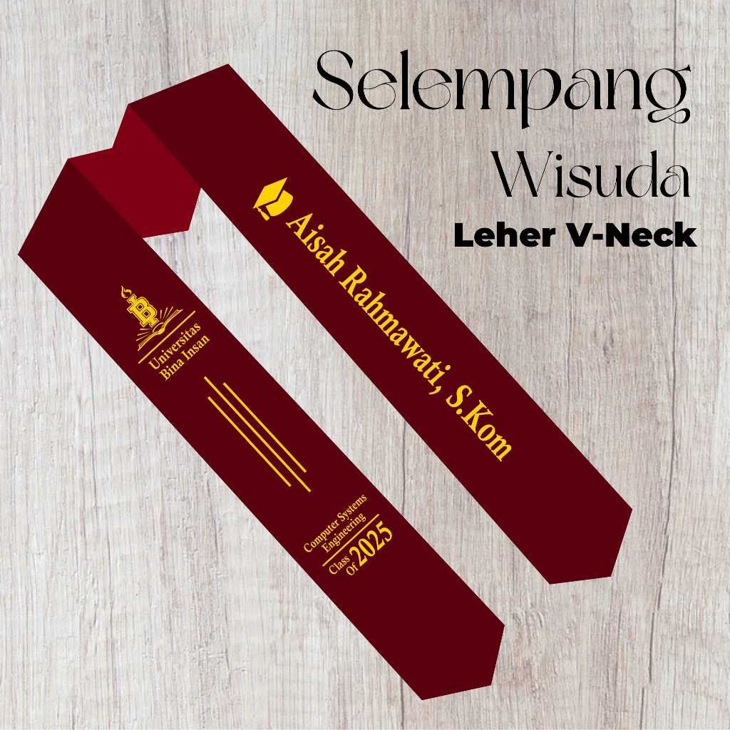 Selempang Leher V Neck Custom Salempang Wisuda Sash Graduation 1 Hari Siap Selempang Wisuda