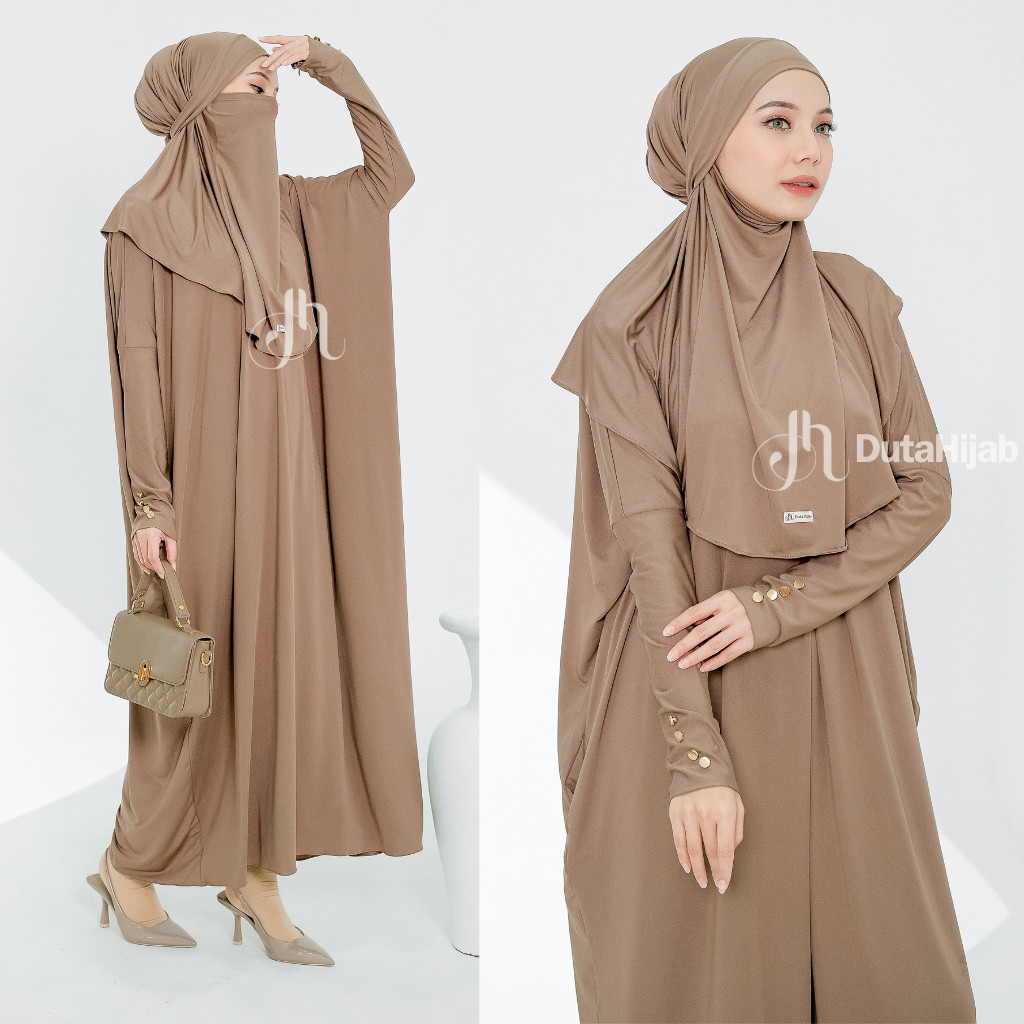RH Abaya Gamis Umroh Jersey Set Kerudung Muslim Wanita  By Duta Hijab