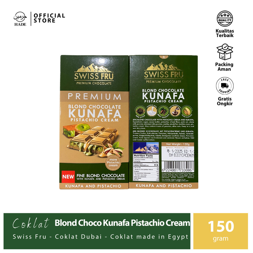 

Coklat Dubai - Swiss Fru Chocolate - Blond Chocolate Kunafa Pistachio Cream