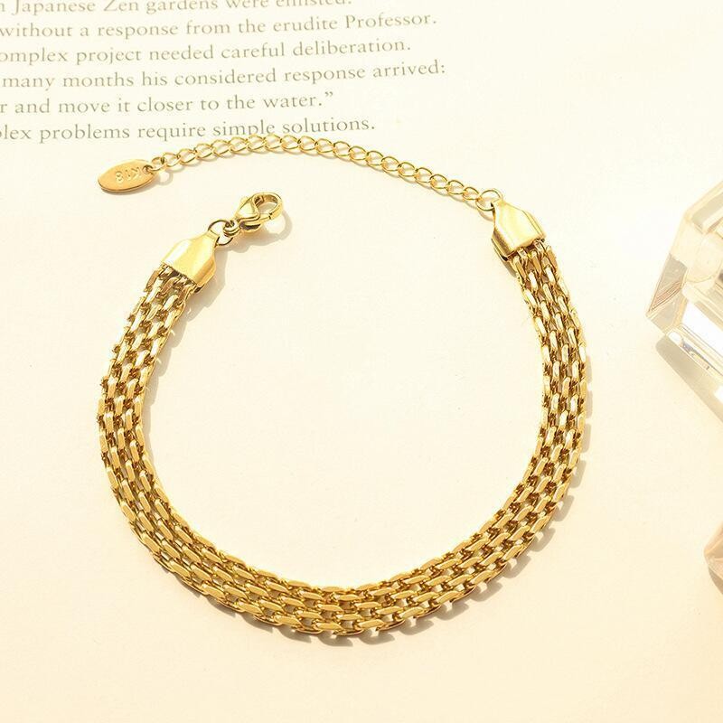 Gelang Tangan Titanium Wanita Desain Simple Elegant Rantai Besar Emas Gold