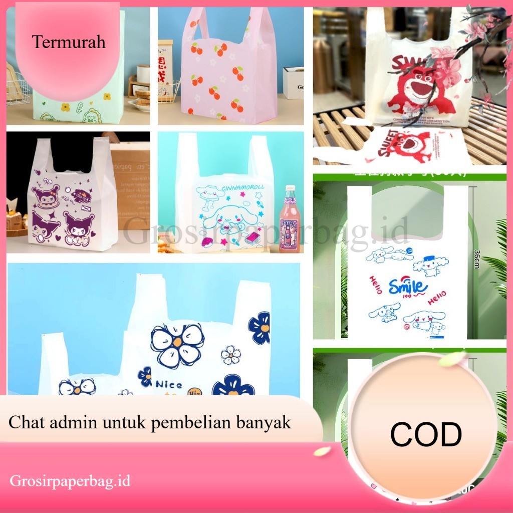 

(20 Lembar) Kantong Kresek Sanrio Gemoy, Kantong Plastik Serbaguna Kuromi, Kartun Jepang, Cinnamoroll dan Kantong Asoi Sanrio