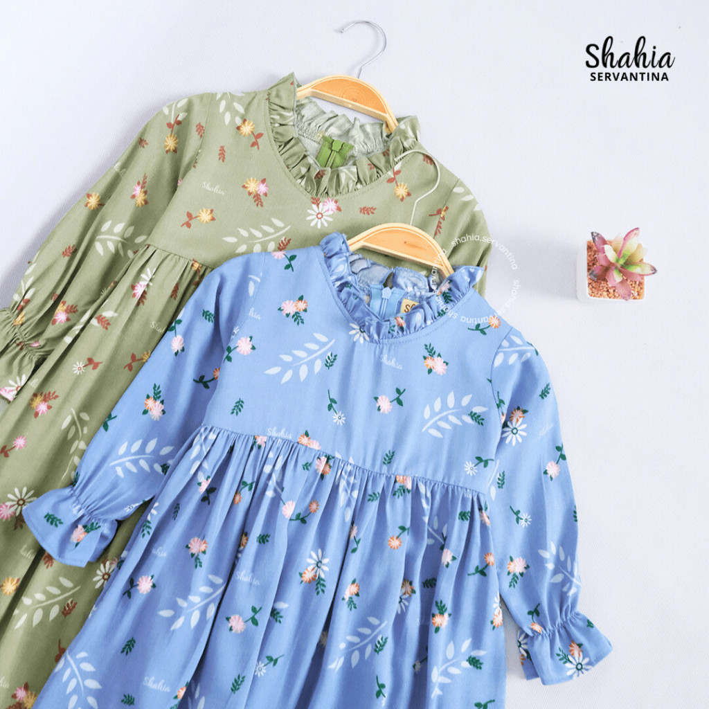 DEU95 Shahia Servantina - Nesa Dress Gamis Rayon Twill Anak Perempuan Baju Muslim