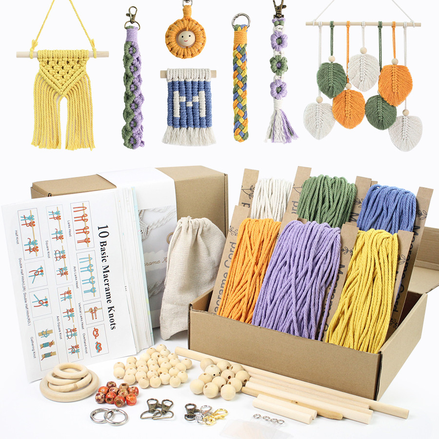 

Macrame kits with 10 kinds of tutorial for beginner,Macrame Keychain Kit, Adults Macrame Supplies Craft Kit, Macrame Cord Kit