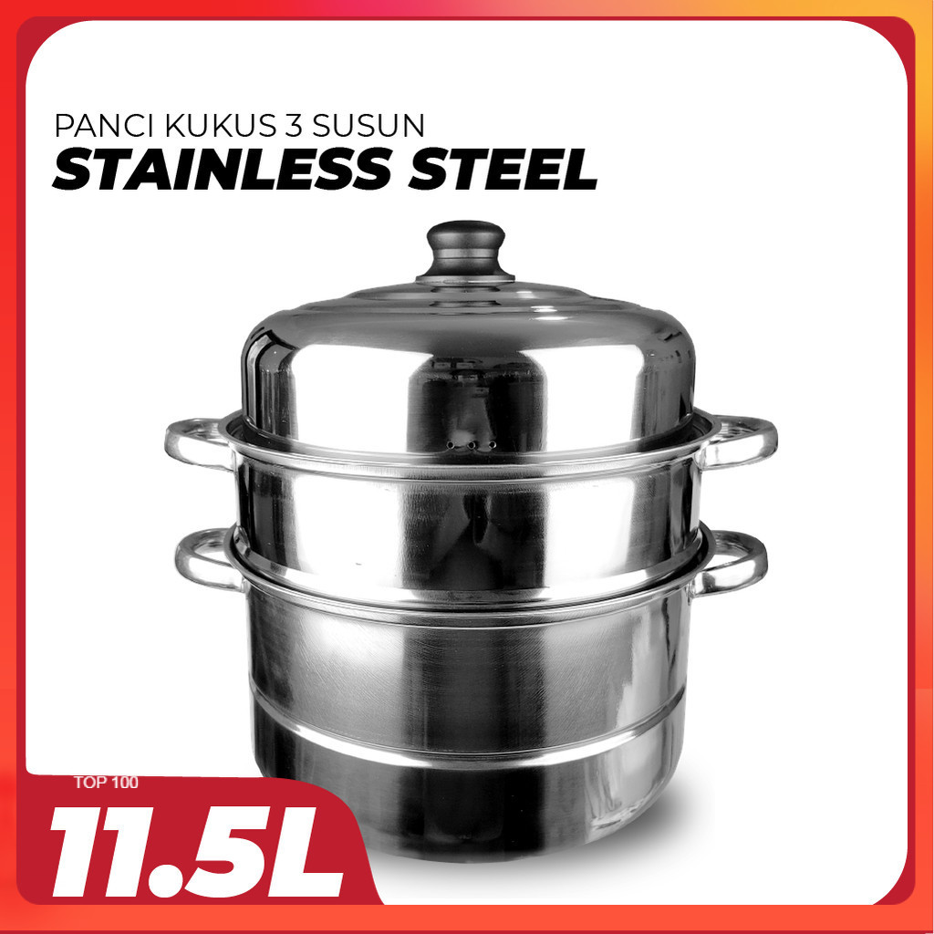 Panci Kukus 3 Susun Stainless Steel Tebal Panci Dimsum 30 cm 11 Liter Dandang Kukusan Anti Lengket