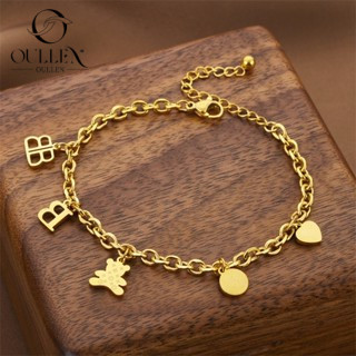 Dilapisi emas 18 karat Gelang Beruang Huruf B Gelang Wanita Titanium Tahan Air Tahan Karat Non-Alerg