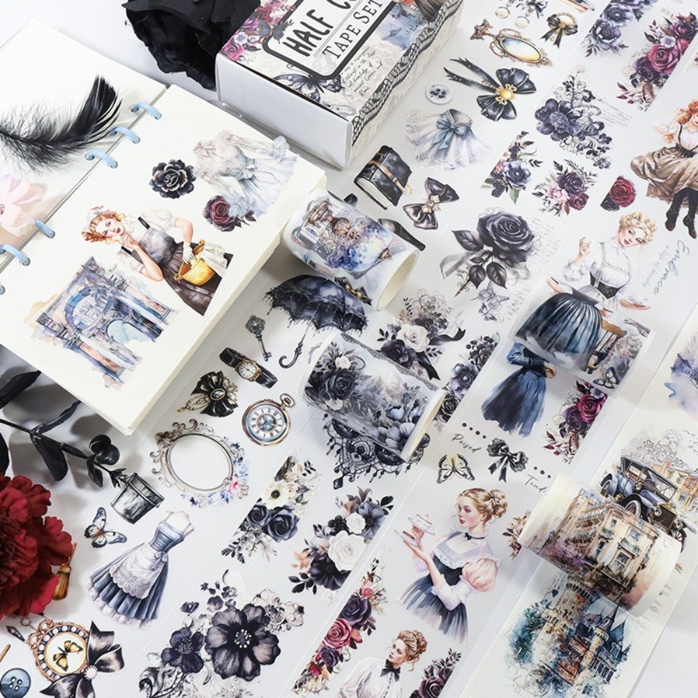 

4Pcs/Set New Journal Scrapbooking PET Tape Pre-Cut Transparent Washi Tape Vintage Girl Decorative Stickers Diary Decoration
