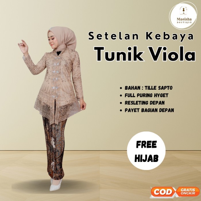 Set Kebaya Tunik Viola Free Hijab / Kebaya Modern / Kebaya Wisuda / Kebaya Encim / Setelan Kebaya Mo