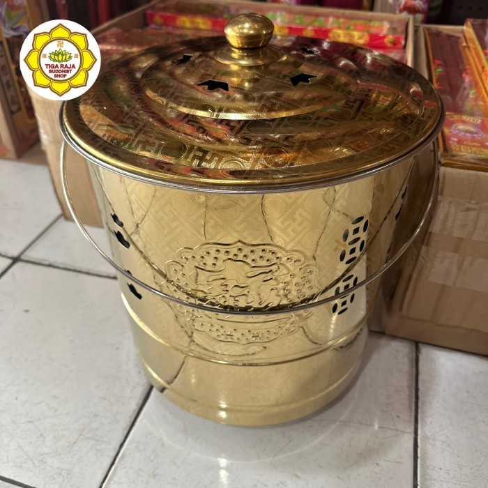 

Tong Bakar Kertas Sembahyang Ukir Emas Stainless Bahan Tebal Tong No 1