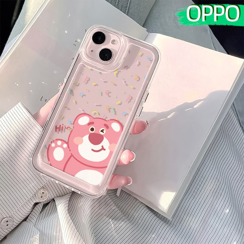 Kartun Beruang Stroberi Case Bening OPPO Find-X8 A60 Reno 12 Realme-C53 Note-50 C51/C51s OPPO A3-Pro