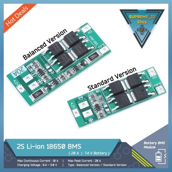 2S 7.4V Li-ion Lithium 18650 BMS Battery Charger Module | 8.4V 20A