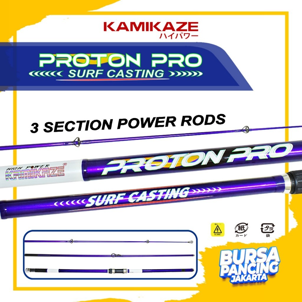 KAMIKAZE Joran Spinning PROTON PRO SURF Sambung 3 Carbon Kaku 390CM - 450CM Untuk Pantai Surf Castin