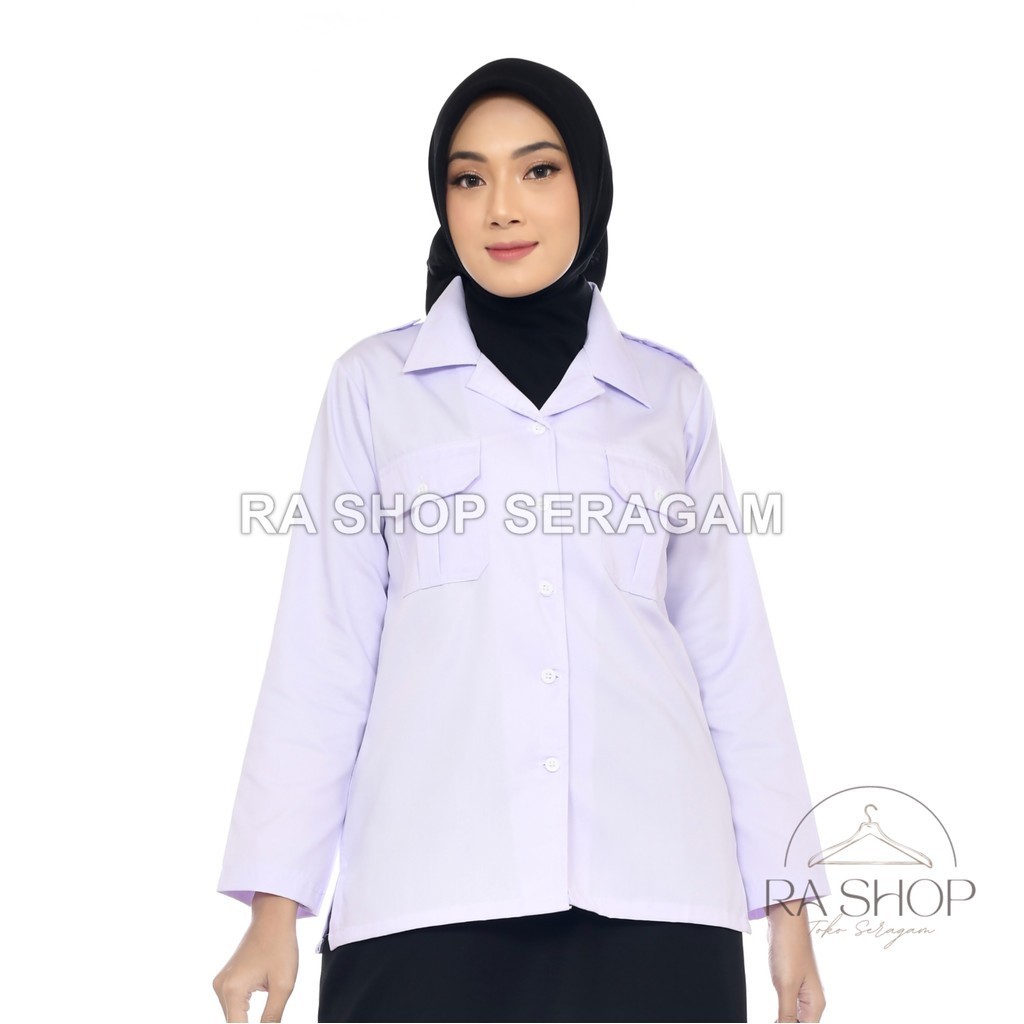 Kemeja Putih Wanita PNS Tebal - Seragam Dinas dengan List & Pangkat - Outfit Formal Kerja