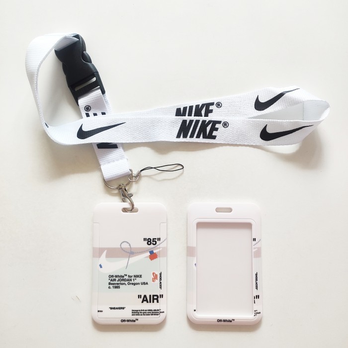 

PROMO!! -ID Card Holder Name Tag Lanyard / Kalung Kartu Black White Nike AJ - Putih