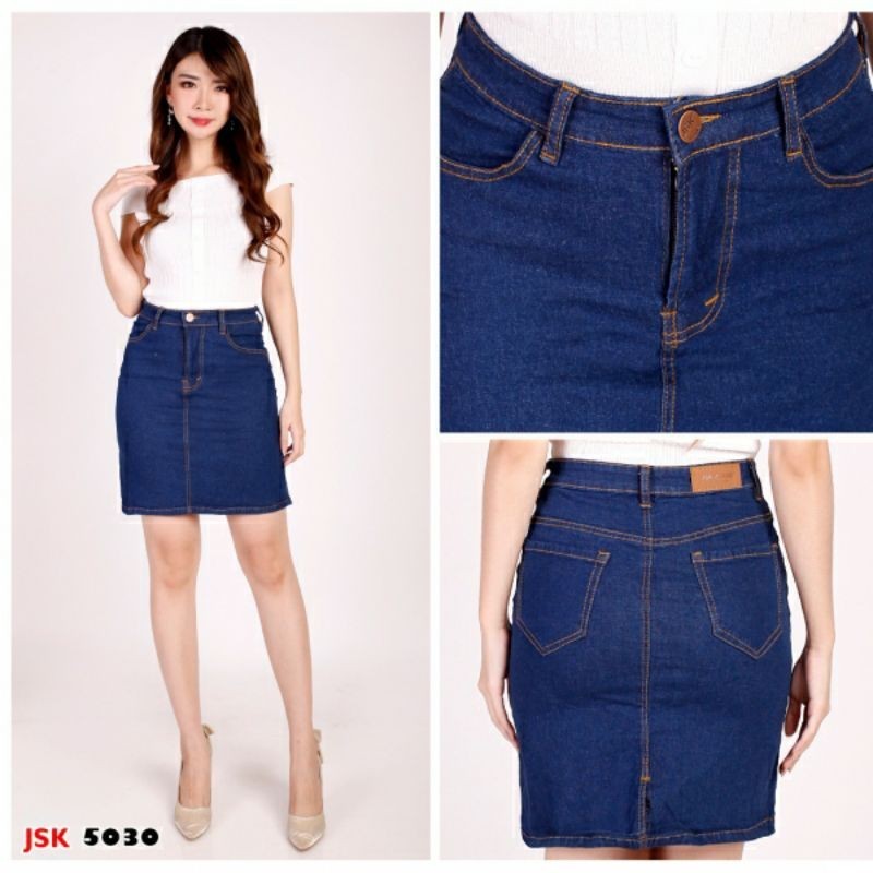 3 Warna [BISA COD] Rok Pendek Jeans Mini Model A Polos Stretch Melar JSK JEANS Wanita Cewek Biru Hit
