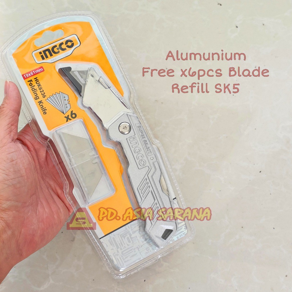 

Pisau Lipat Alumunium SK5 INGCO HUK6236 Utility Cutter Folding Knife