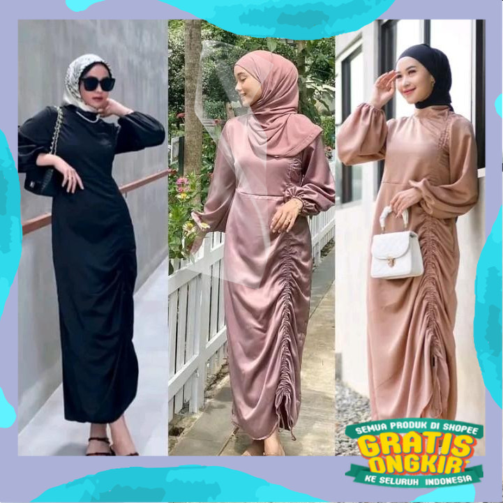 Carla Dress Silk Serut Dress Muslim Wanita Gaun Bridesmaid Gamis Lebaran 2024 Kondangan Velvet Premi