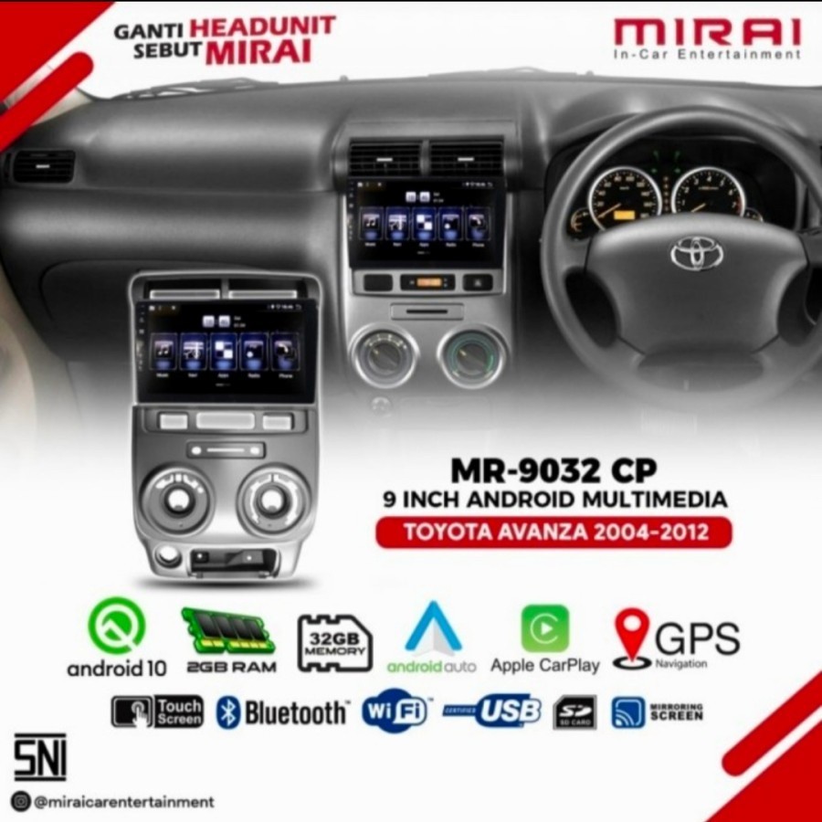 Head Unit Android Avanza Xenia 2004-2012 Mirai MR 9032 CP 9032CP Apple Carplay Android Auto
