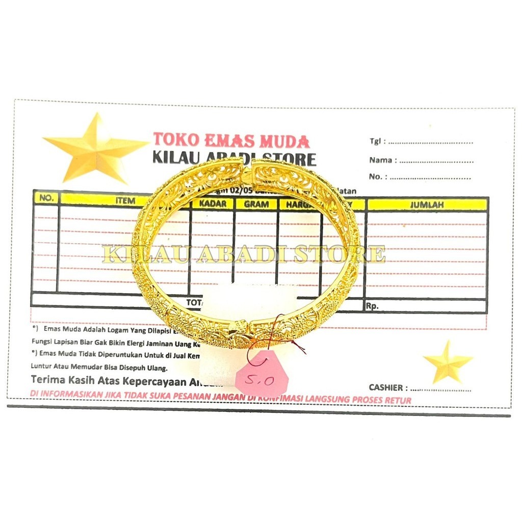 gelang dubay warna Emas Gelang Tangan Berat 5.0 Gram Original bahan tembaga