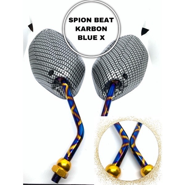 SPION KACA HONDA BEAT KARBON TANGKAI BLUE X PREMIUM UNIVERSAL HONDA BEAT FI BEAT KARBU BEAT NEW DLL