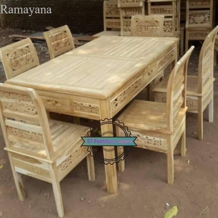 

Meja makan kartini kursi 6 kayu jati mentahan ukir Jepara Jepara Mebel Murah