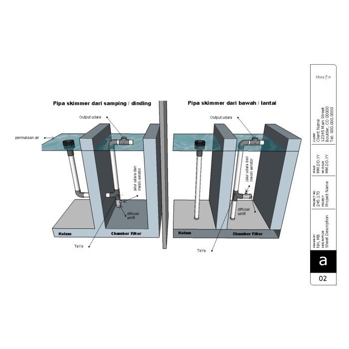 Paket Komplit 1 set Diffuser airlift skimmer kolam koi ukuran 2 inch