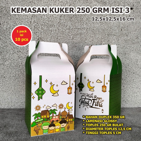 

12,5x12,5x16 cm KEMASAN KUKER 250 GR ISI 3 TOPLES, HAMPERS KUKER LEBARAN, KEMASAN KUKER IDUL FITRI