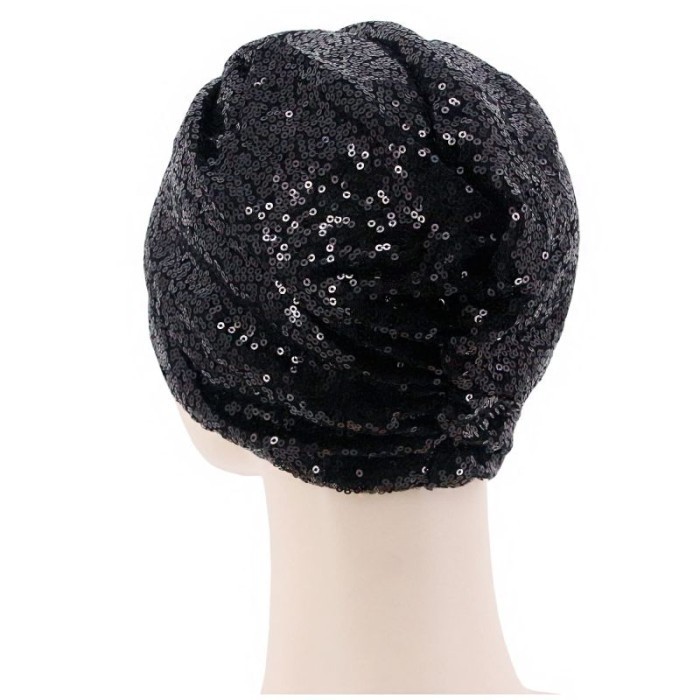 Turban Instan Dewasa Turban Mewah Turban Pesta Sequin Mewah - Putih