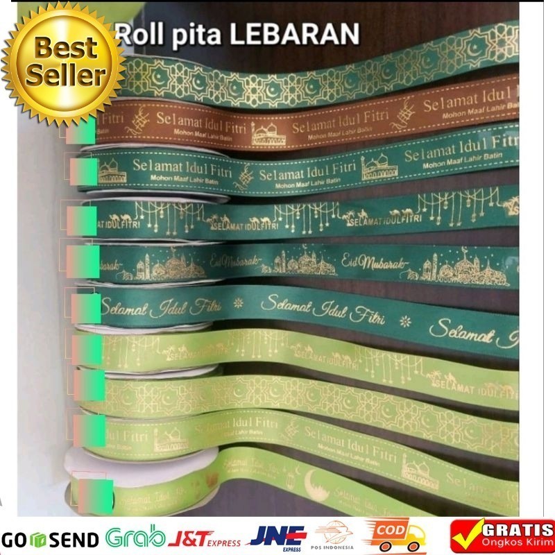 

1Roll Pita satin Lebaran. pita satin 2 cm . pita hampers lebaran. Pita hiasan lebaran