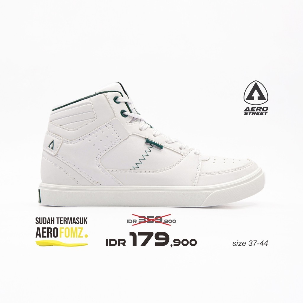 Aerostreet 37-44 Hoops High Putih Putih Hijau Tua - Sepatu Sneakers Casual Aero Street 21FF24