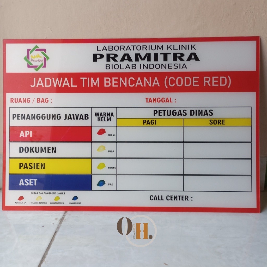 

Akrilik Code Red Jadwal Tim Bencana Custom 3mm - Papan Red Code Custom