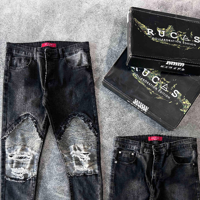 PROMO CUCI GUDANG!! Rucas x Bimopd Camo Biker Jeans &amp; RUCAS SEASON 5 - Black Strips Denim