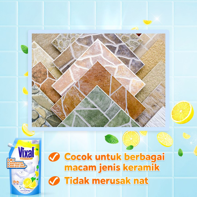 Vixal Kuat Segar 600ml Pembersih Kamar Mandi Harian Wangi Lemon Triplepack