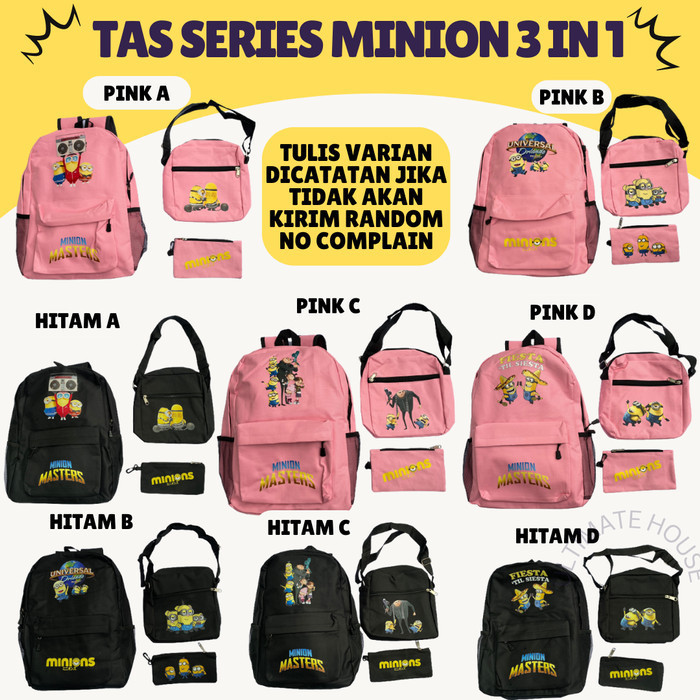 Tas Ransel Karakter Minion Minions Series Tas Sekolah Anak Laki Laki - Minion 3 In 1