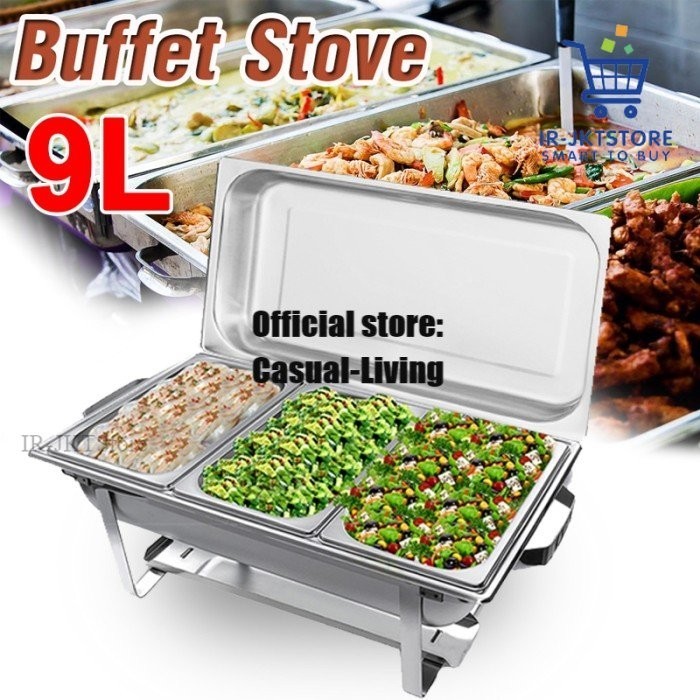 PROMO FLASH SALE 9L 3 Piring Foldable Stainless Steel Square Prasmanan Kompor Dish Set