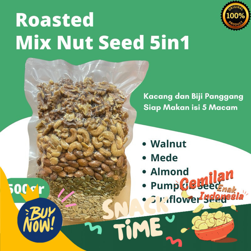 

Special Diskon 500gr Mix Nut Seed Roasted 5in1 - 500gr / Kacang Biji Panggang 5 Macam 500gr
