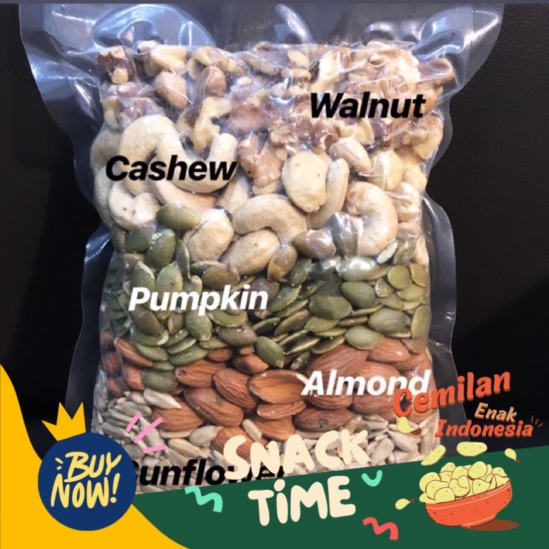 

Special Diskon ROASTED MIX NUT SEED 5in1- 1kg, ( Panggang 5 item ) 1kg