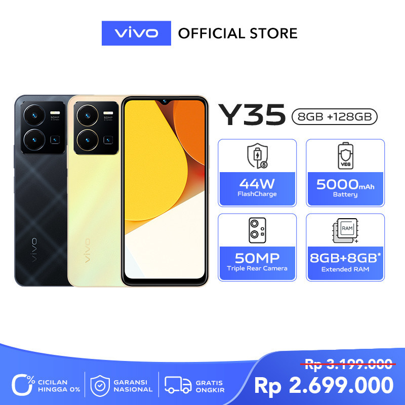 [NEW LAUNCH] vivo Y35 (8/128) - RAM 8GB+8GB Extended, 44W FlashCharge+5000mAh, Splash Waterproof, 50