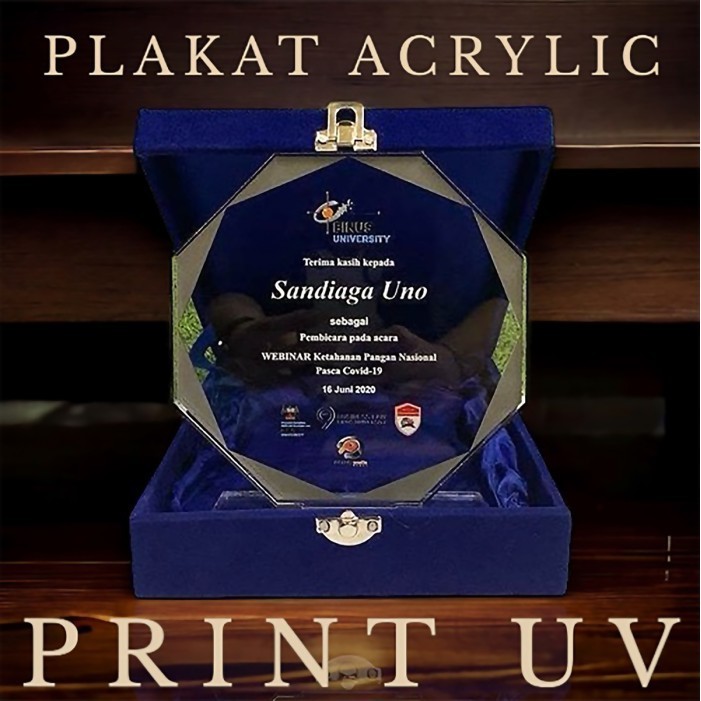 Custom Plakat Akrilik UV Print - Trophy Piagam Acrylic Hadiah Piala
